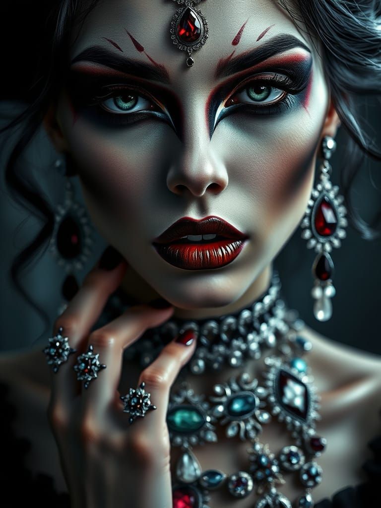 Malevolent Woman in Gothic Pop Art Style with Jewels