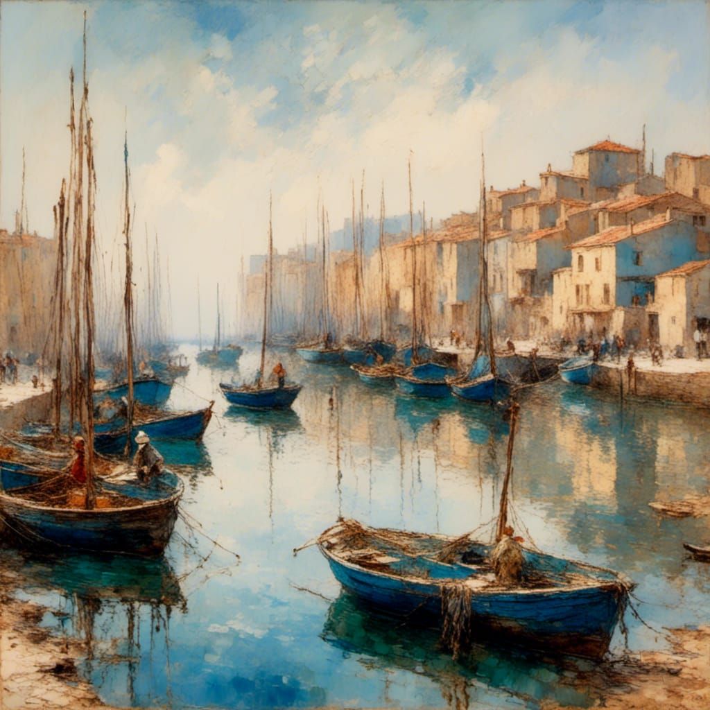 Bustling Boukaabka Port: Impressionist Coastal Scene