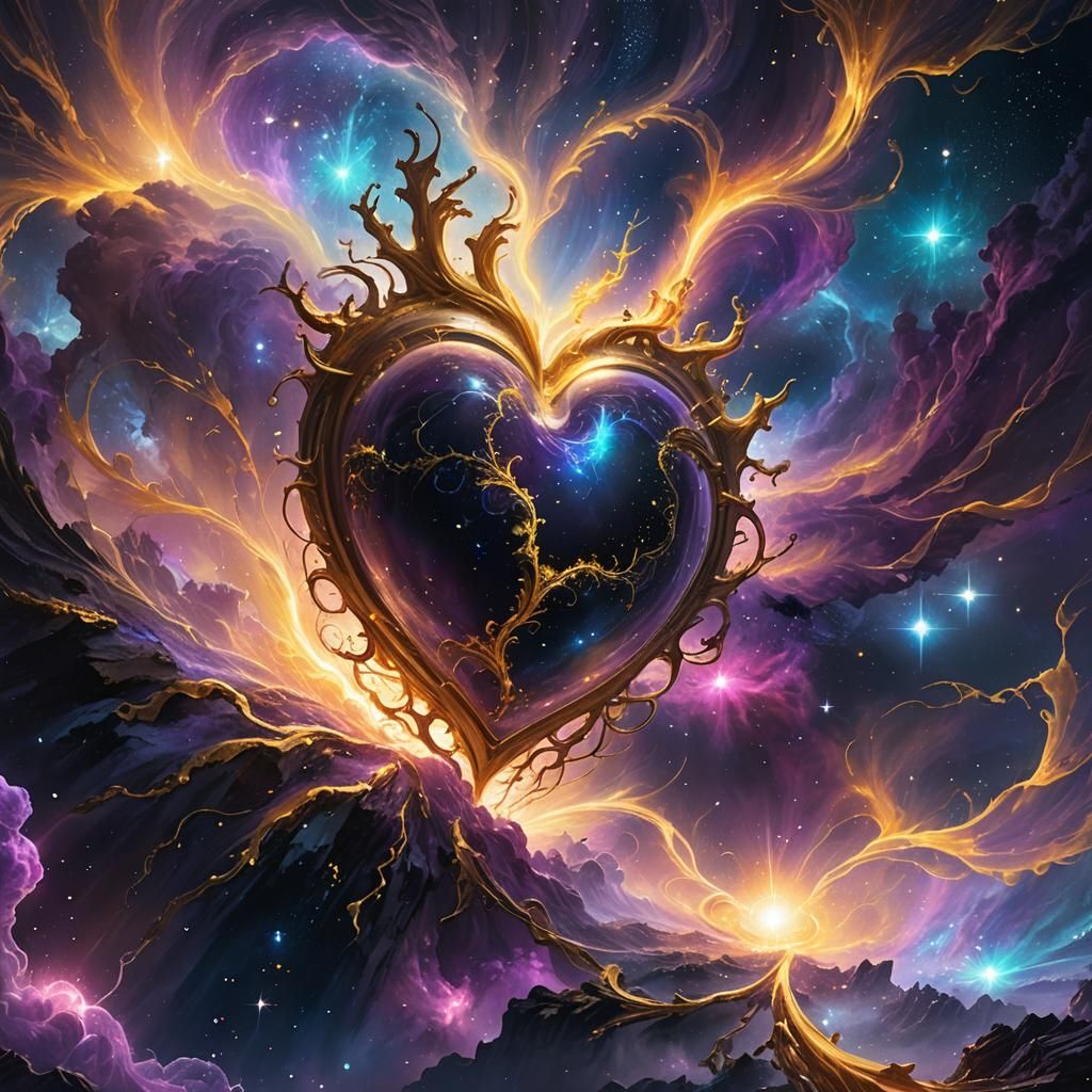 Cosmic Heart: A Nebula Landscape in Digital Art
