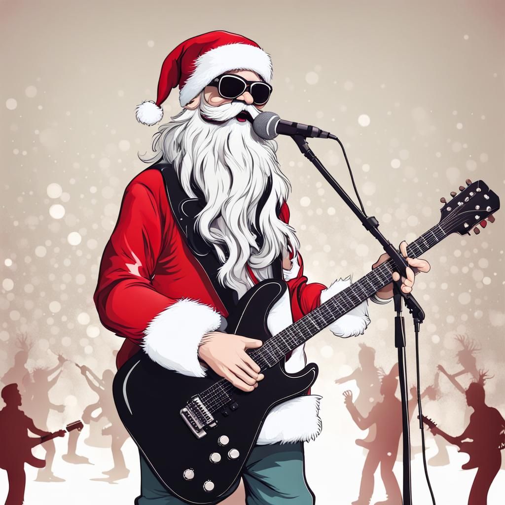 Rocker Santa Claus on Stage with Guitar