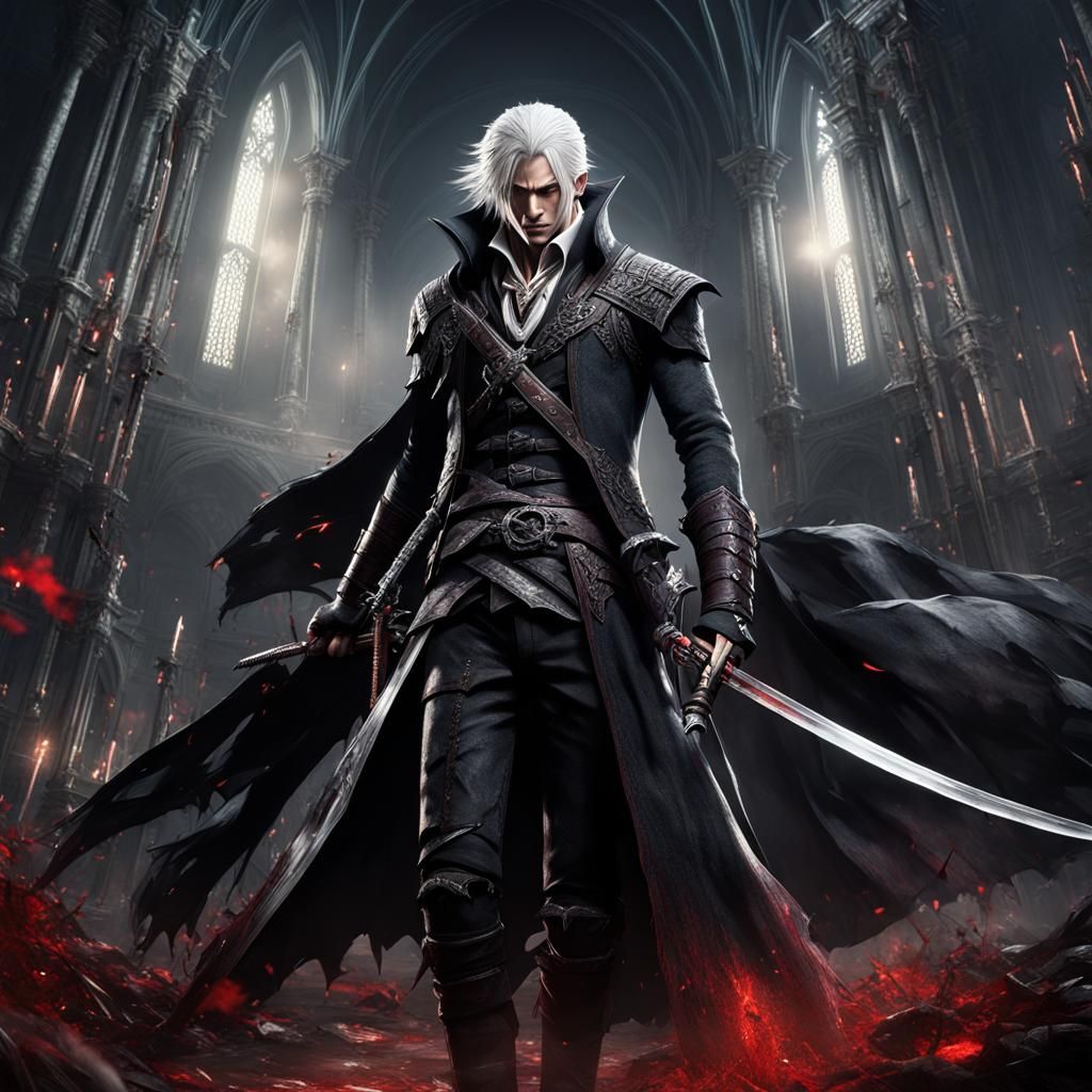 Anime Swordsman in Dark Fantasy Style