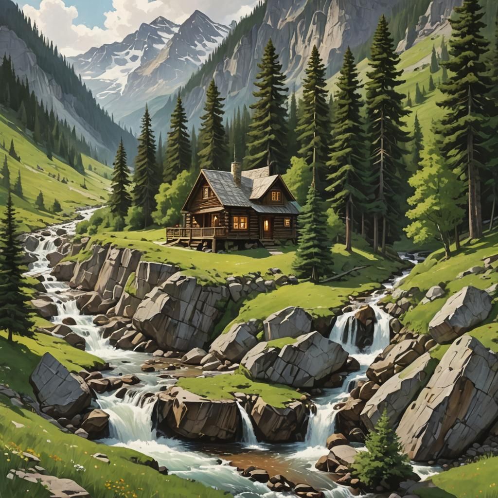 Secluded Mountain Cabin in Alpine Landscape
