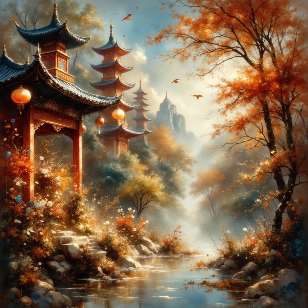 Mystical Asian Mahjong Game in Earth and Charcoal Style