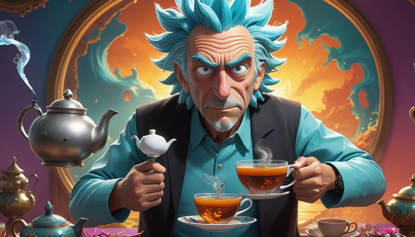 Rick Sanchez with Tea, Hyperrealistic Digital Art