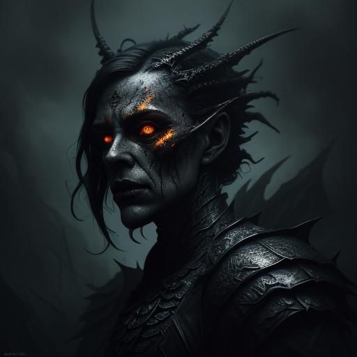 Dragon Woman Portrait in Dark Fantasy Illustration