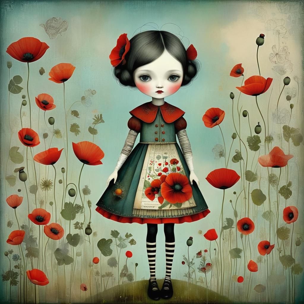 Dreamlike Poppies Field in Surrealist Style