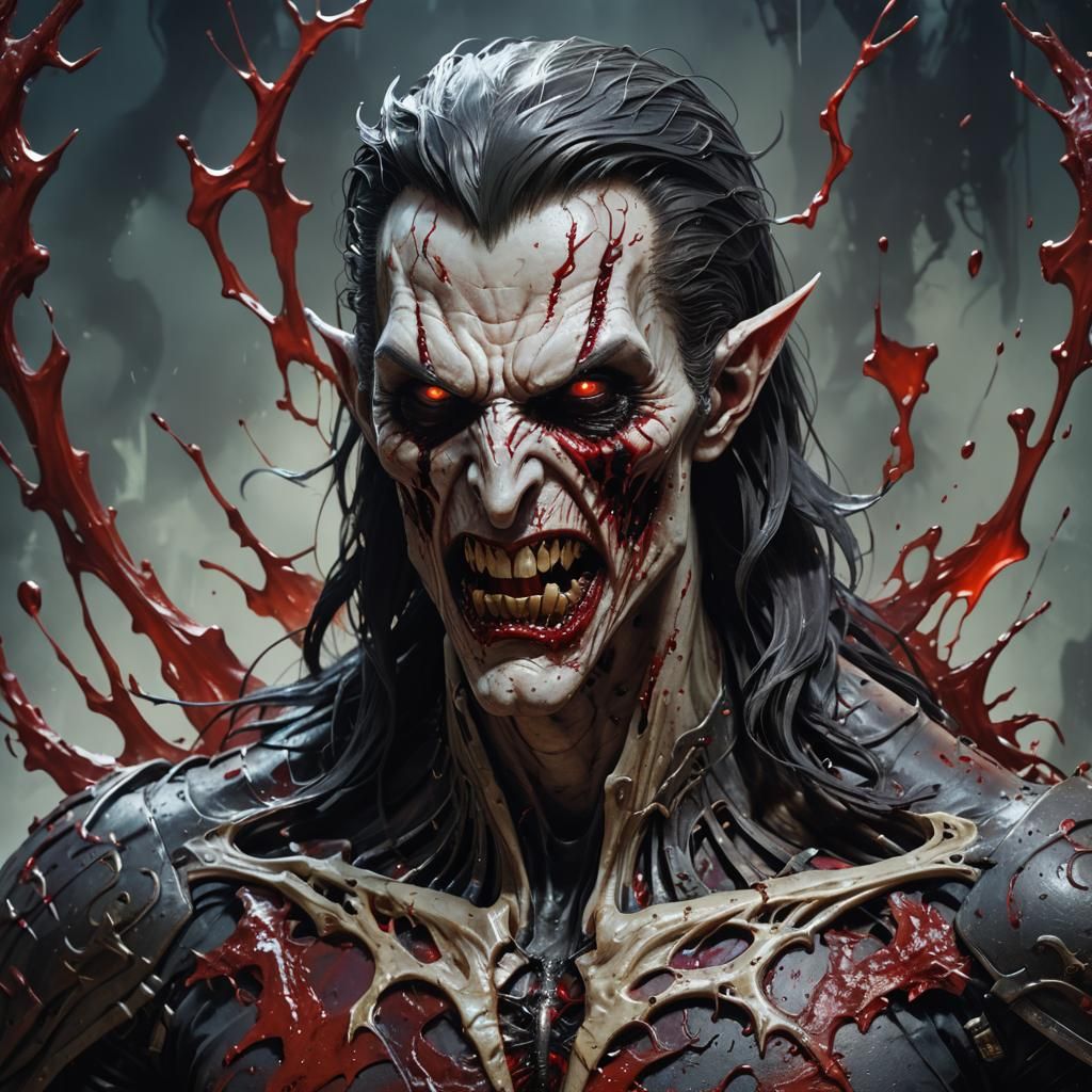Biomechanical Vampire in Hyperrealistic Splash Art