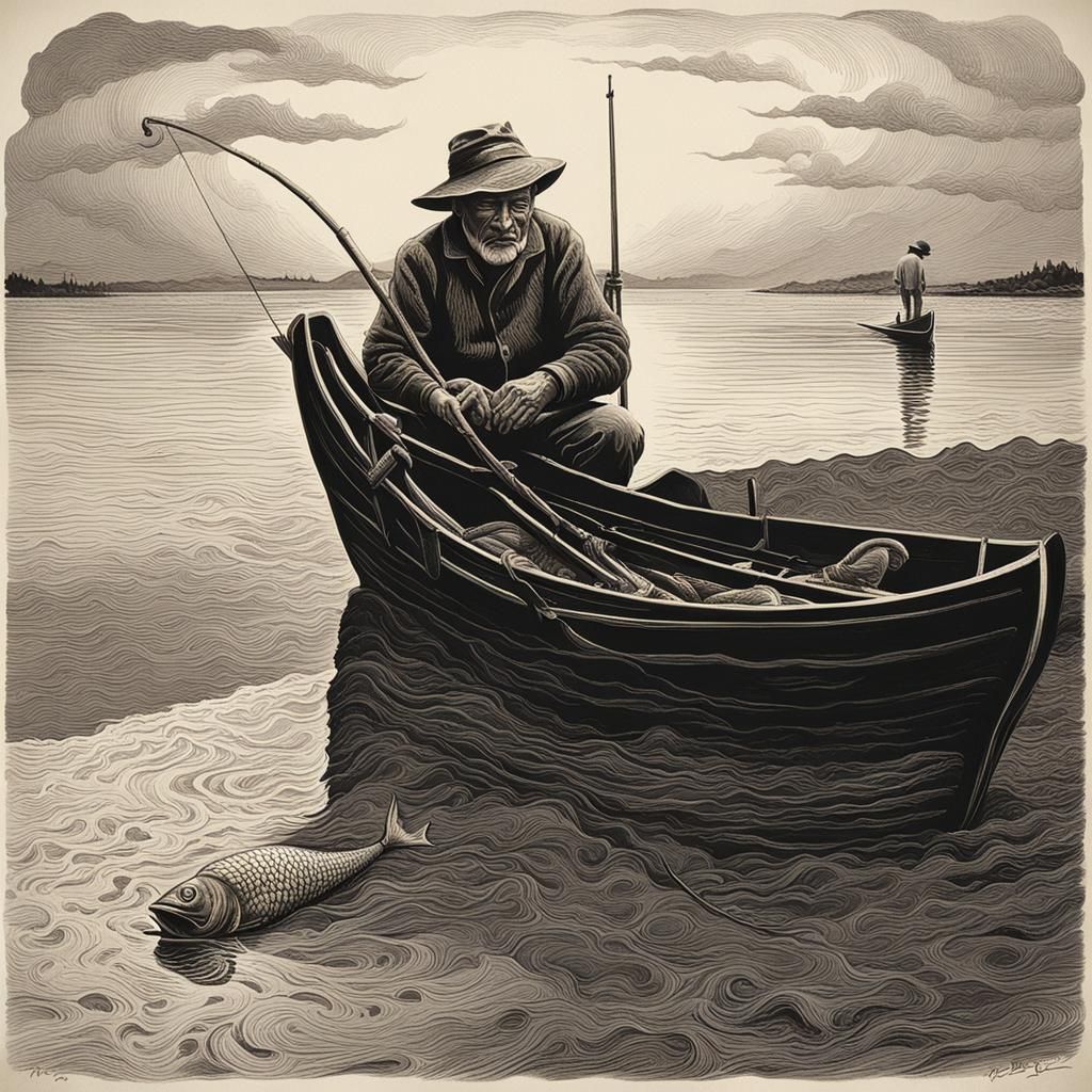 Fisherman Asleep in Shadow: Surrealist Art