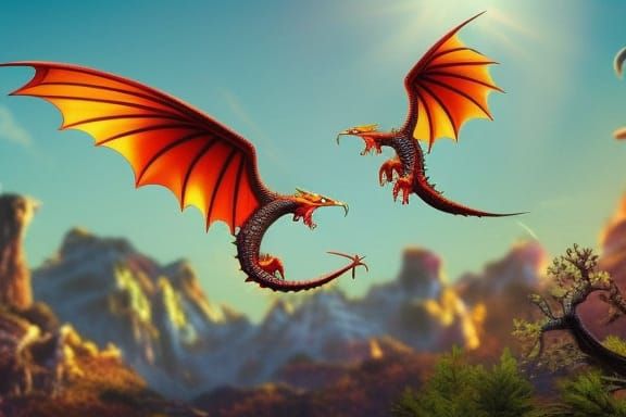 Playful Dragons Chase Each Other Over Cityscape