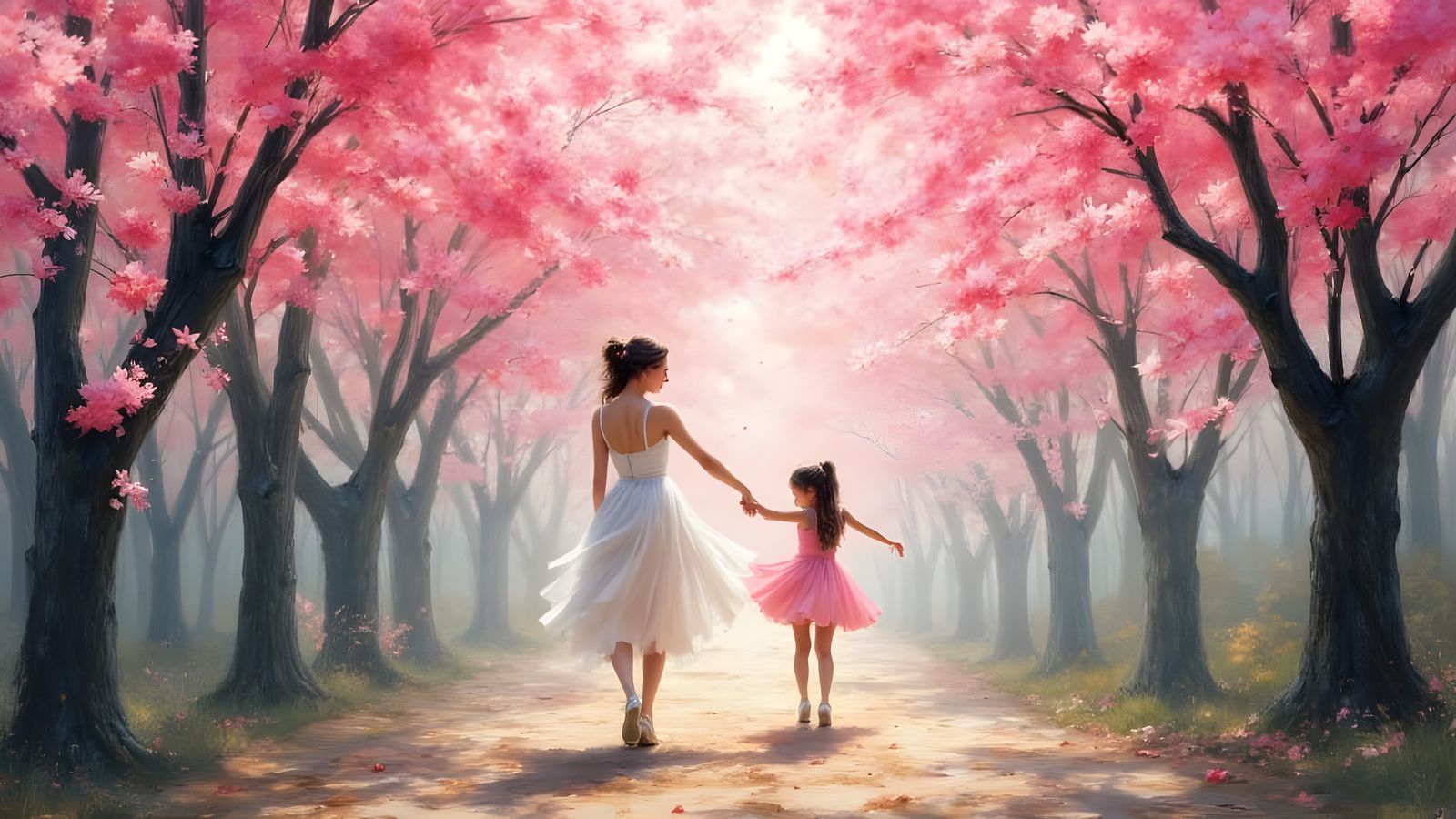 Dancing Mother and Daughter in Brushed Oils