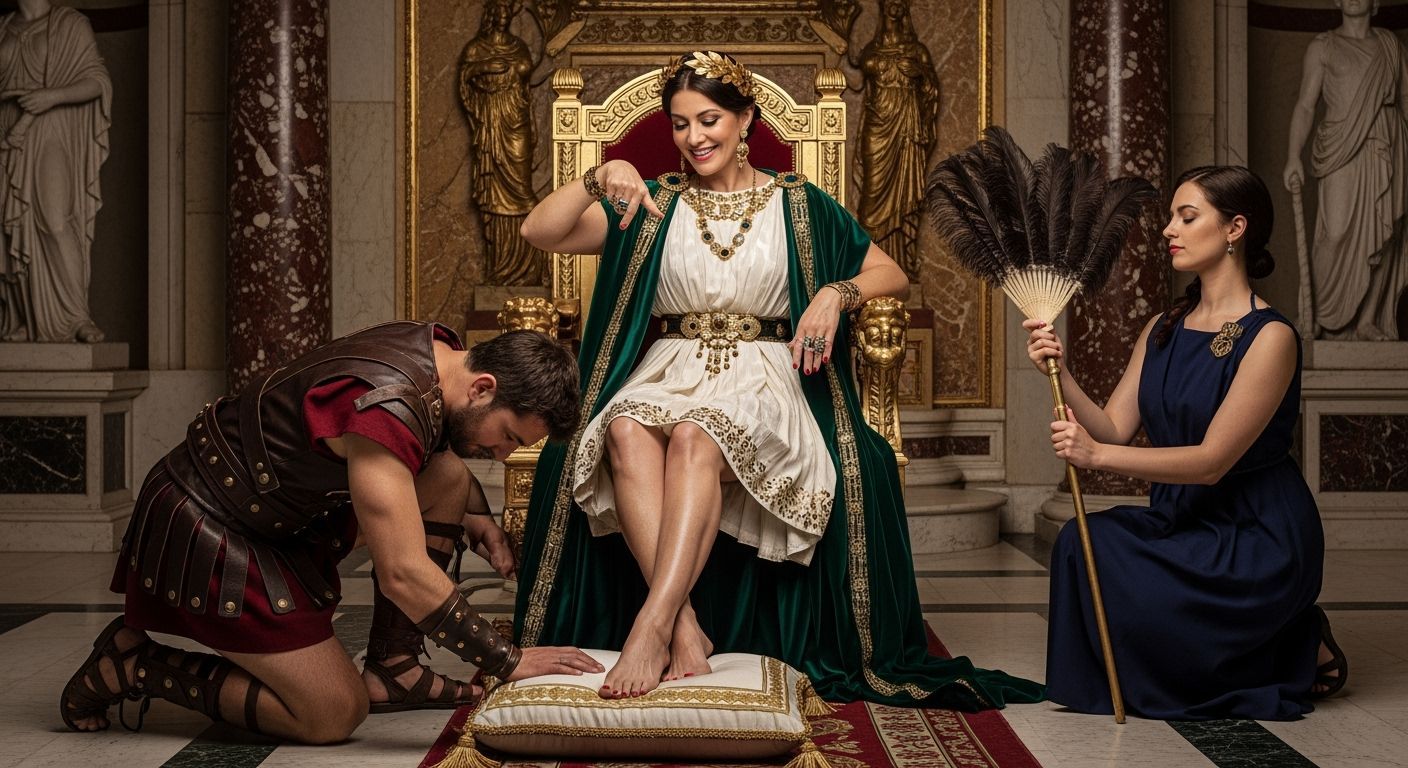 Regal Roman Empress on Gold Throne