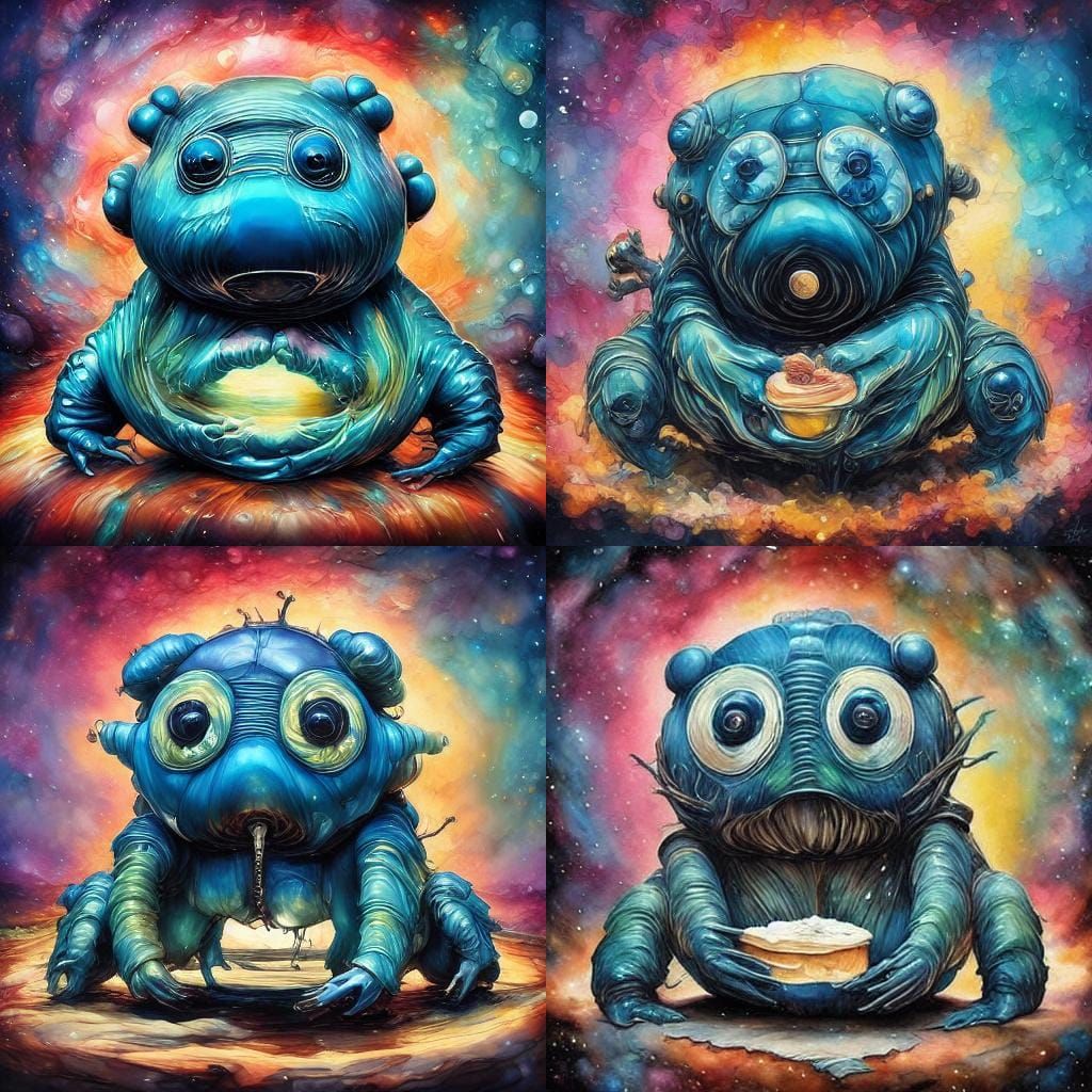 Adorable Tardigrade Baby Crying for Cake in Ethereal Fantasy