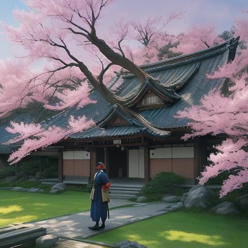 Himura Kenshin in Serene Garden, Anime Film Style