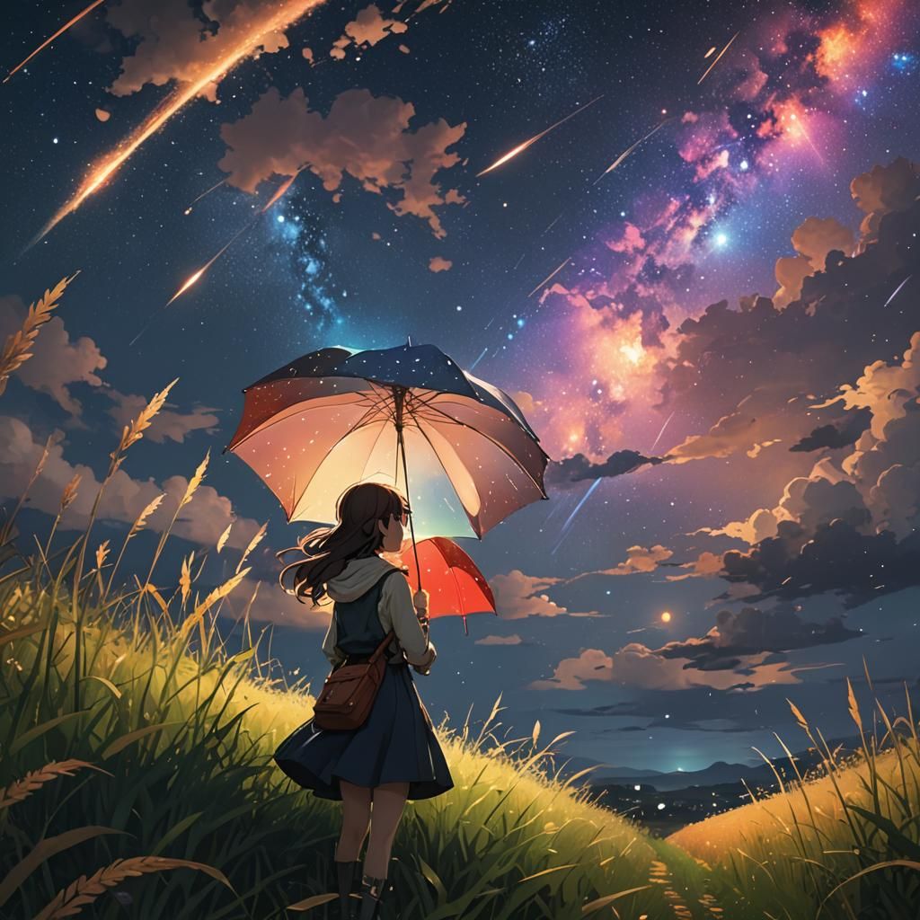 Woman Under Starry Sky: 3D Anime Art