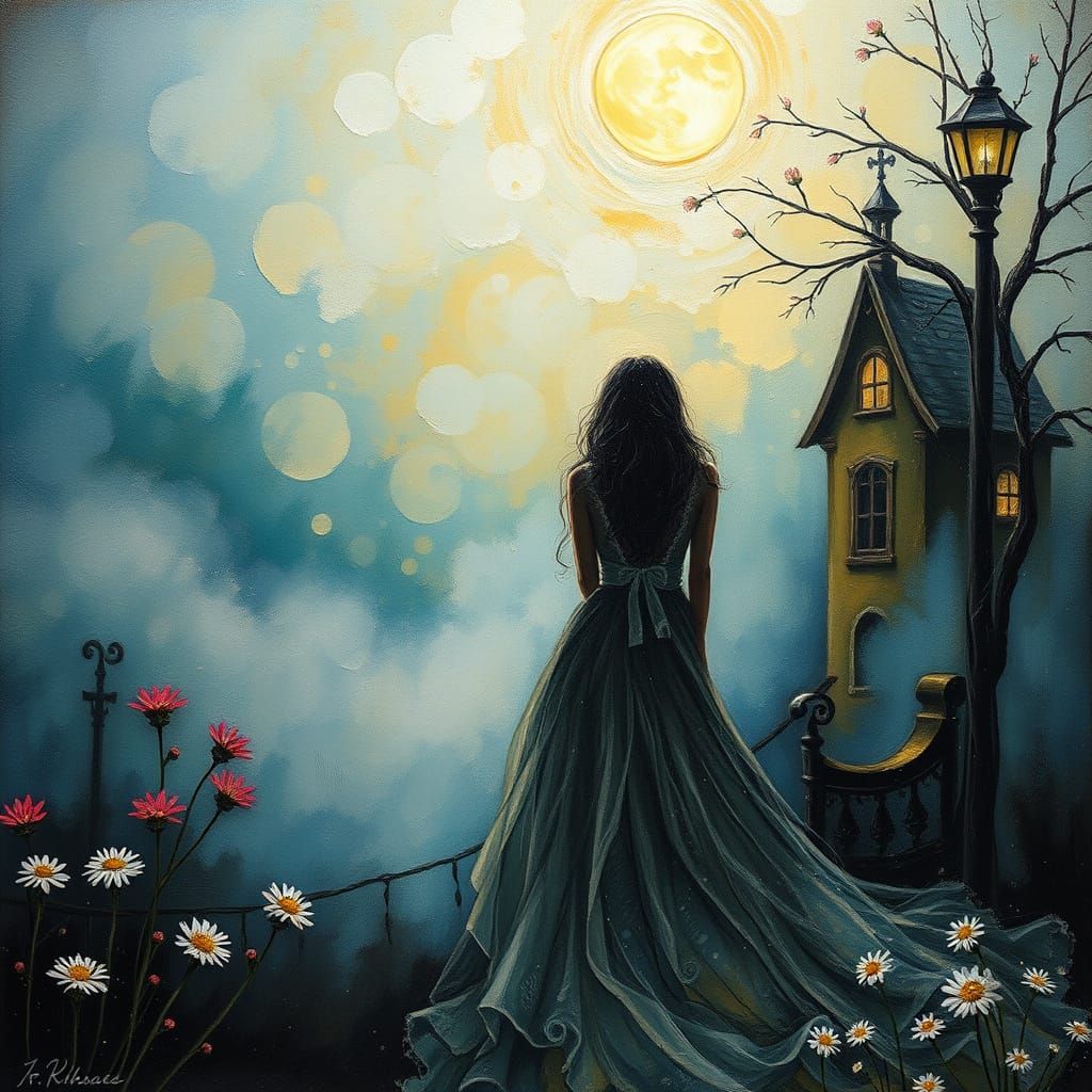 Moonlit Couple: Ethereal Charcoal Drawing in Neo-Impressioni...