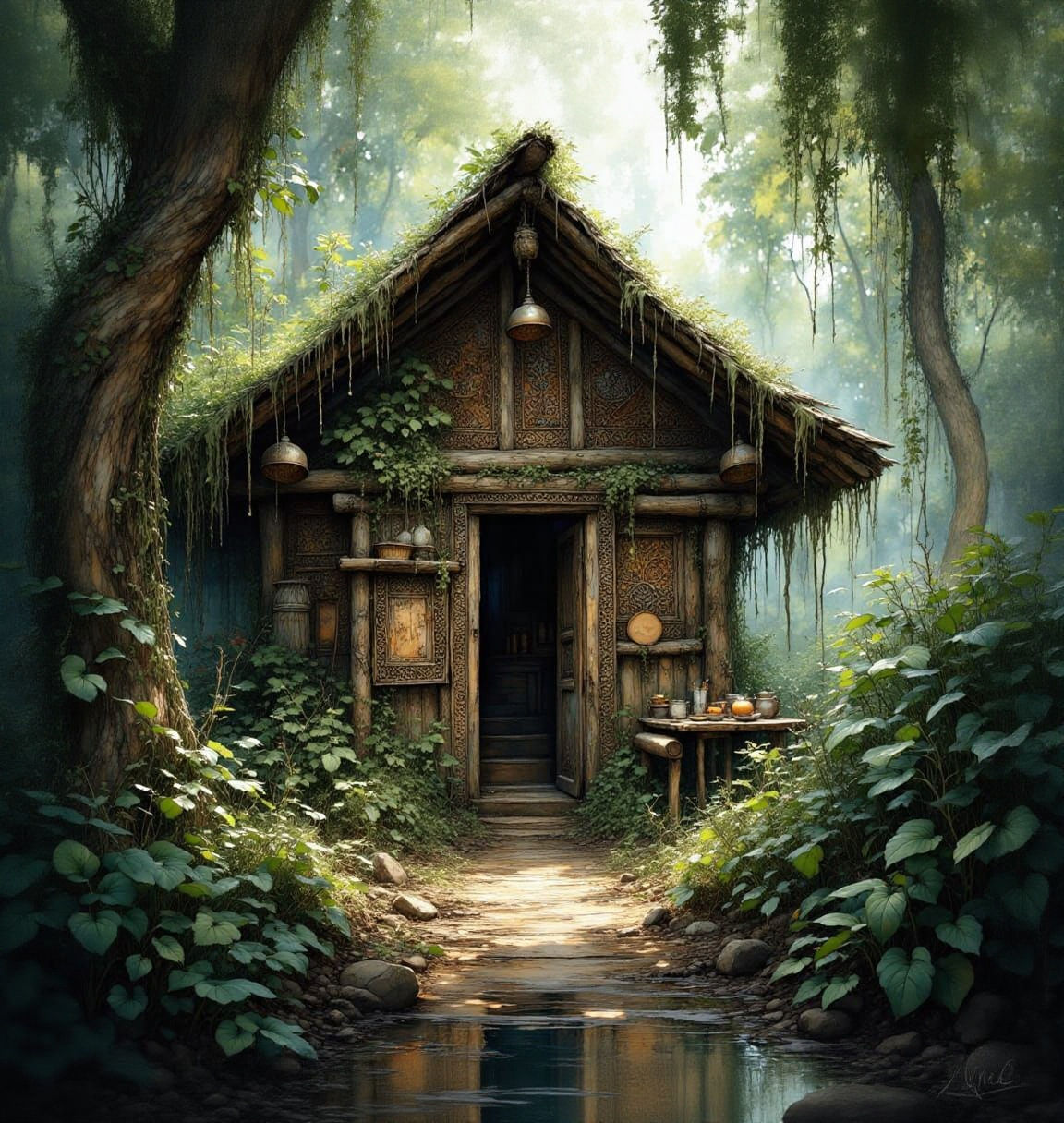 Ancient Tribal Hut in Lush Jungle Setting