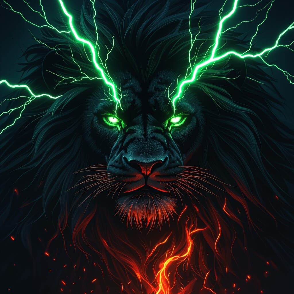 Majestic Black Lion with Emerald Eyes