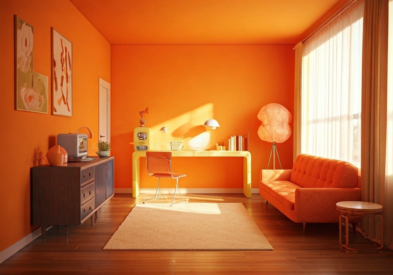 Retro-Futuristic Space Age Living Room in Vibrant Colors