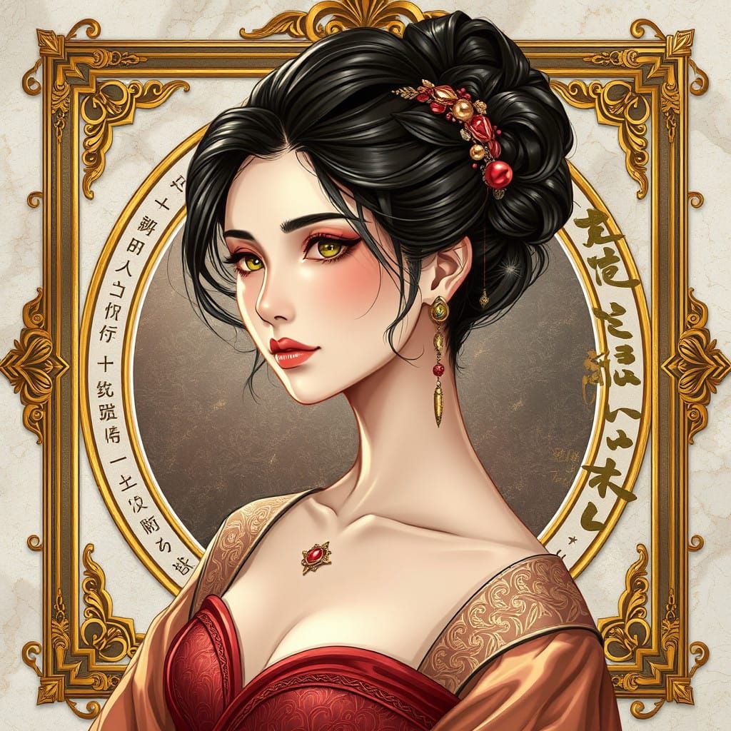 Elegant Woman in Opulent Art Deco Frame