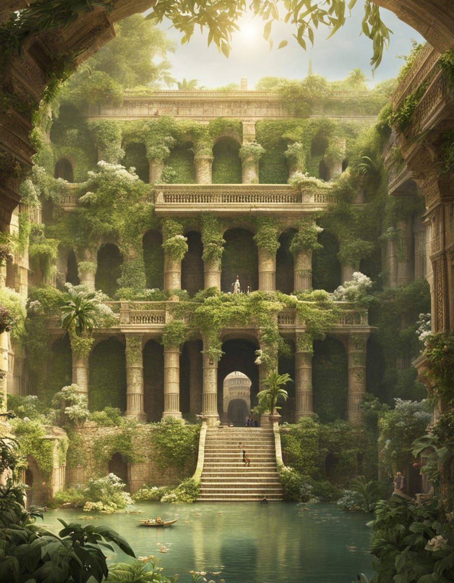 Ancient Wonders of Babylon in Vibrant Digital Art