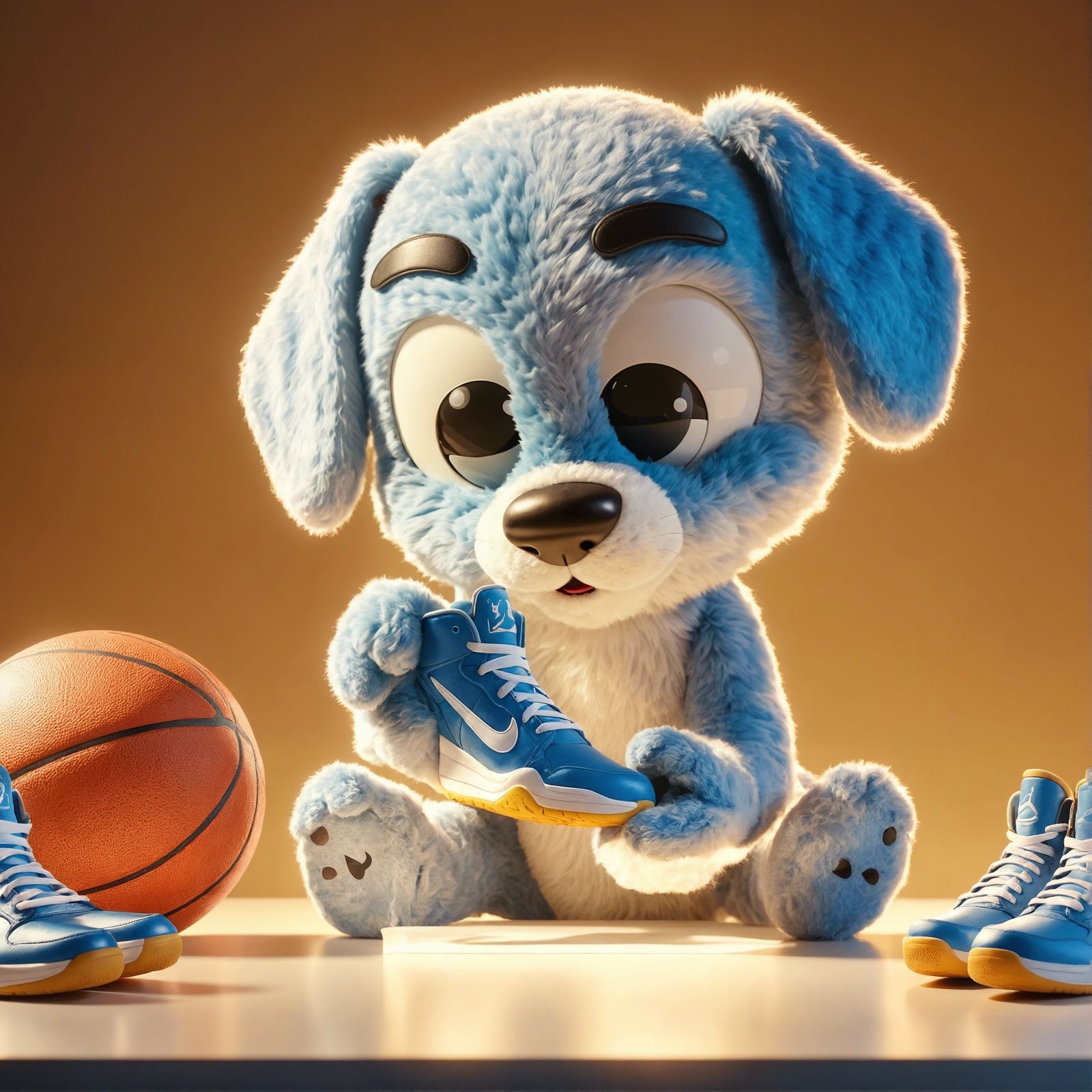 Blue Cartoon Dog with Stylish Basketball Shoes