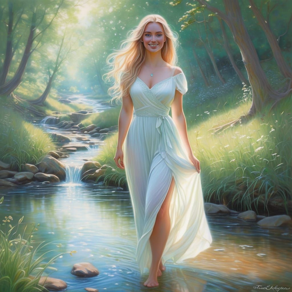 Beautiful Woman with Freckles in a Dappled Wood