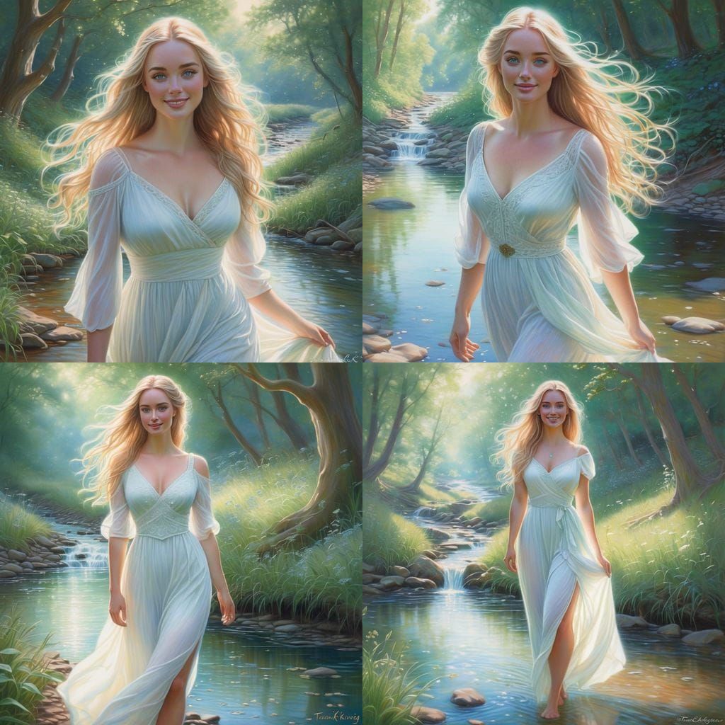 Beautiful Woman in Dappled Wood, Colored Pencil Art