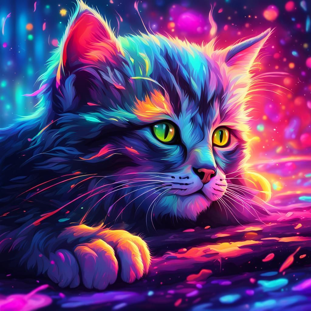 Neon Kitten Dreams: Hyperrealistic Splash Art