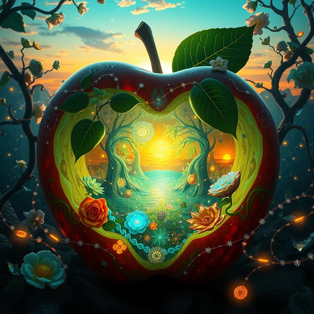 Dreamlike Apple Landscape in Whimsical, Fantastical Art Styl...