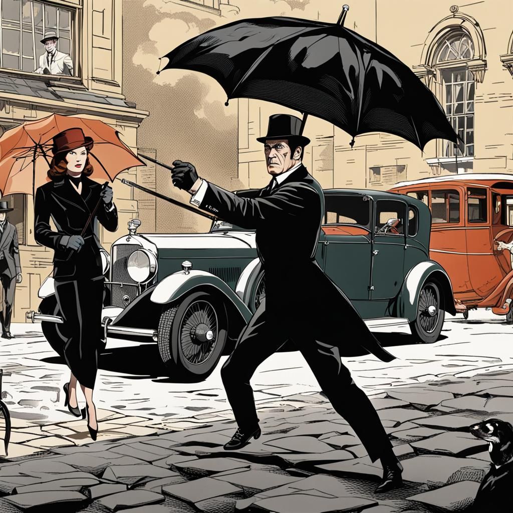 John Steed and Emma Peel Battle Villains