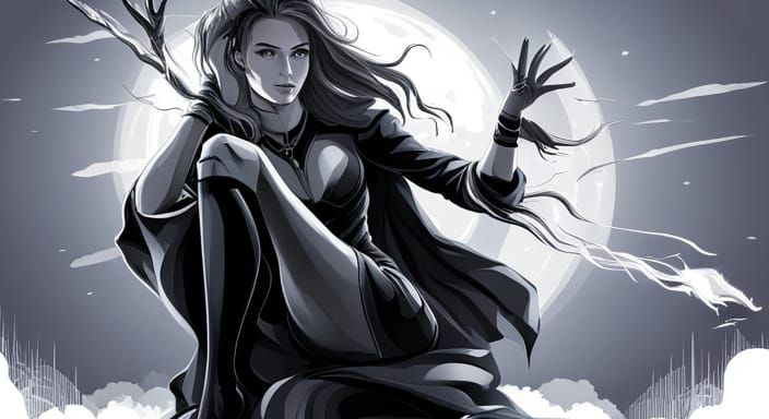 Girl Warlock Silhouette with Magic Ring