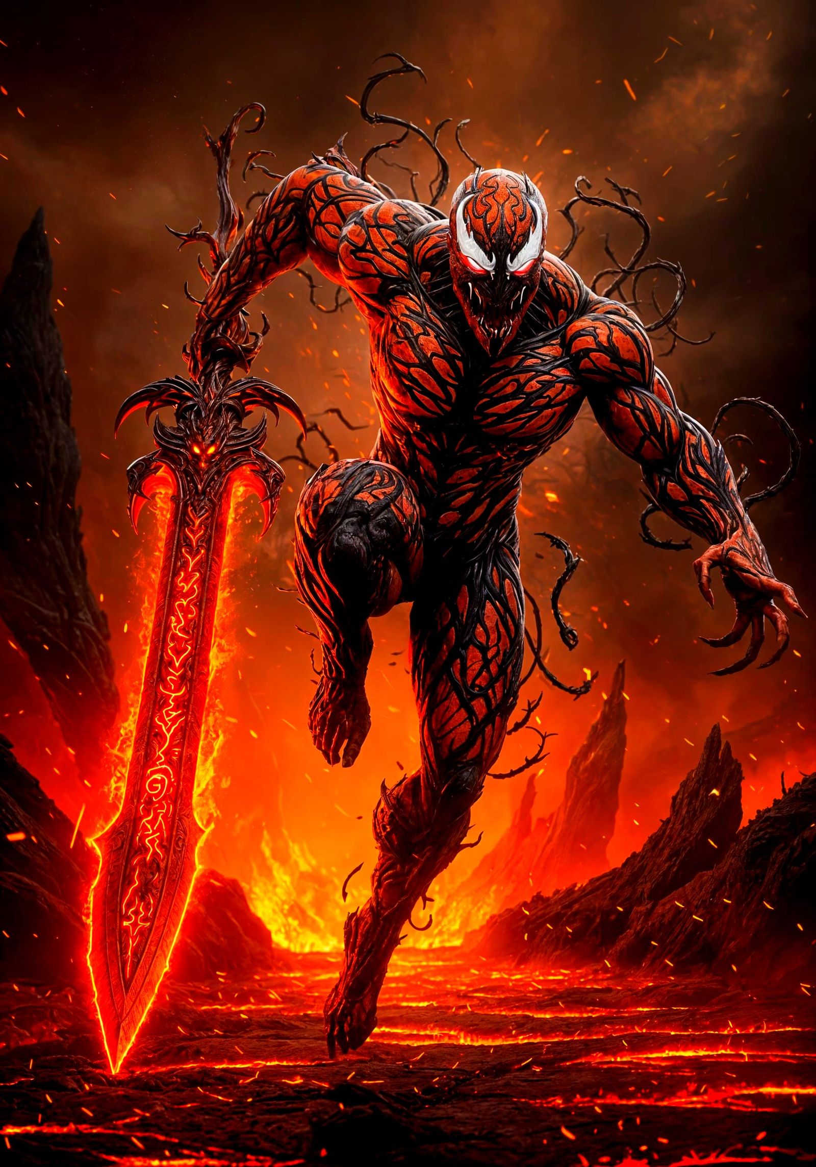 Fiery Carnage Barbarian with Runed Sword