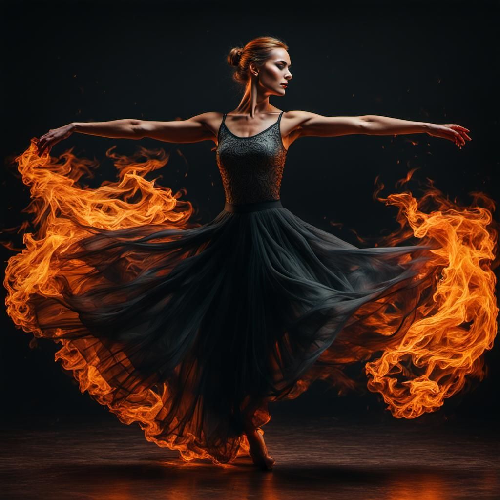 Ballerina Dancing Between Flames Digital Art