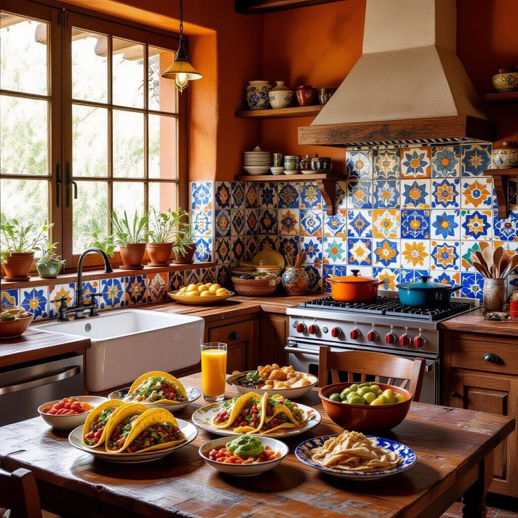 Mexican Food in Talavera Kitchen, Muralist Style