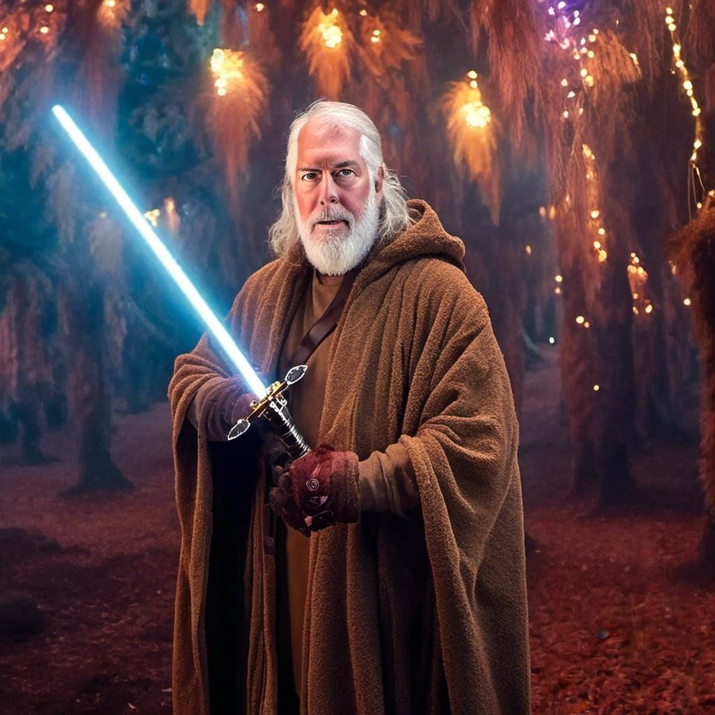 Obi Wan Kenobi Portrait with Lightsaber in Cinematic Style