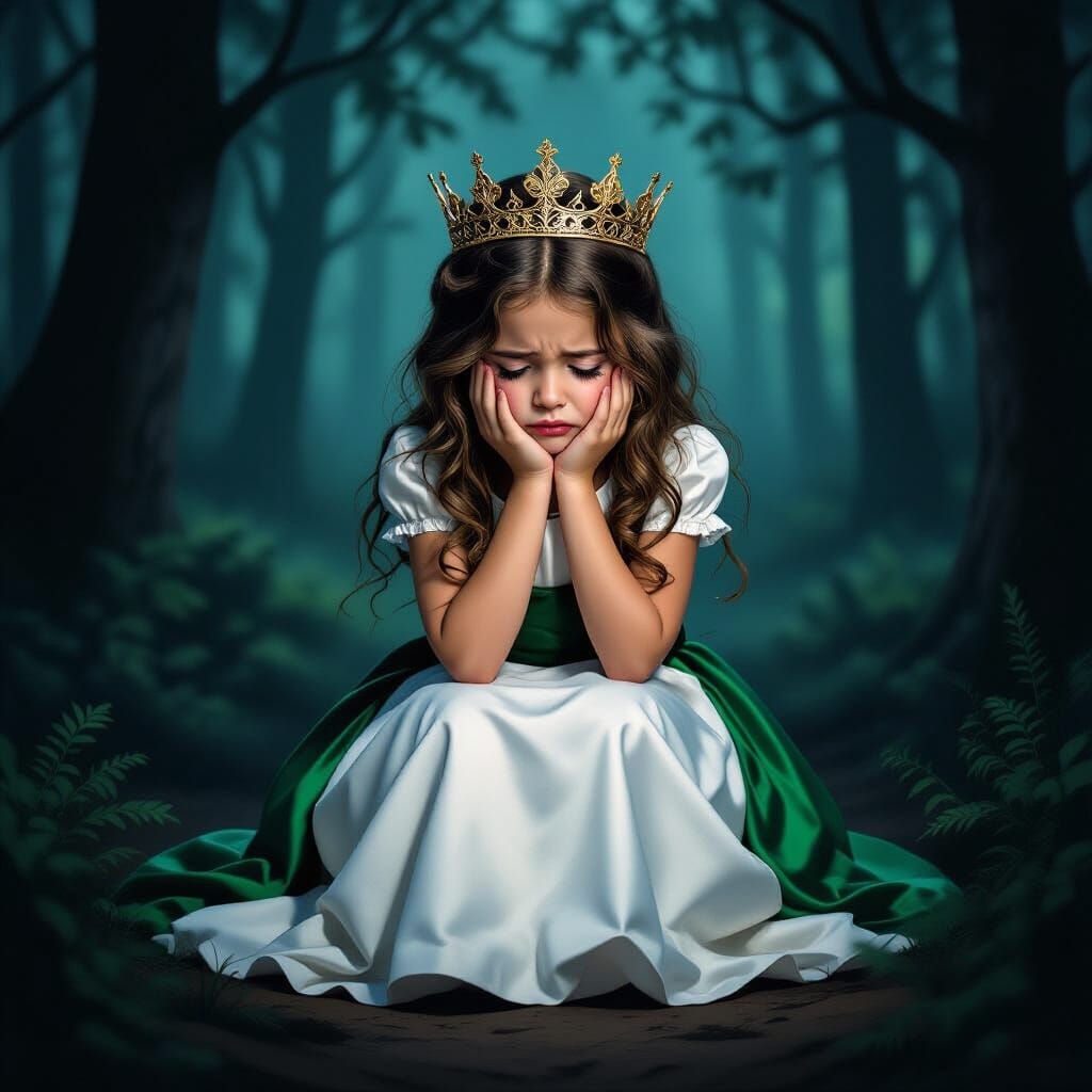 Crowned Girl Cries in Dark Forest