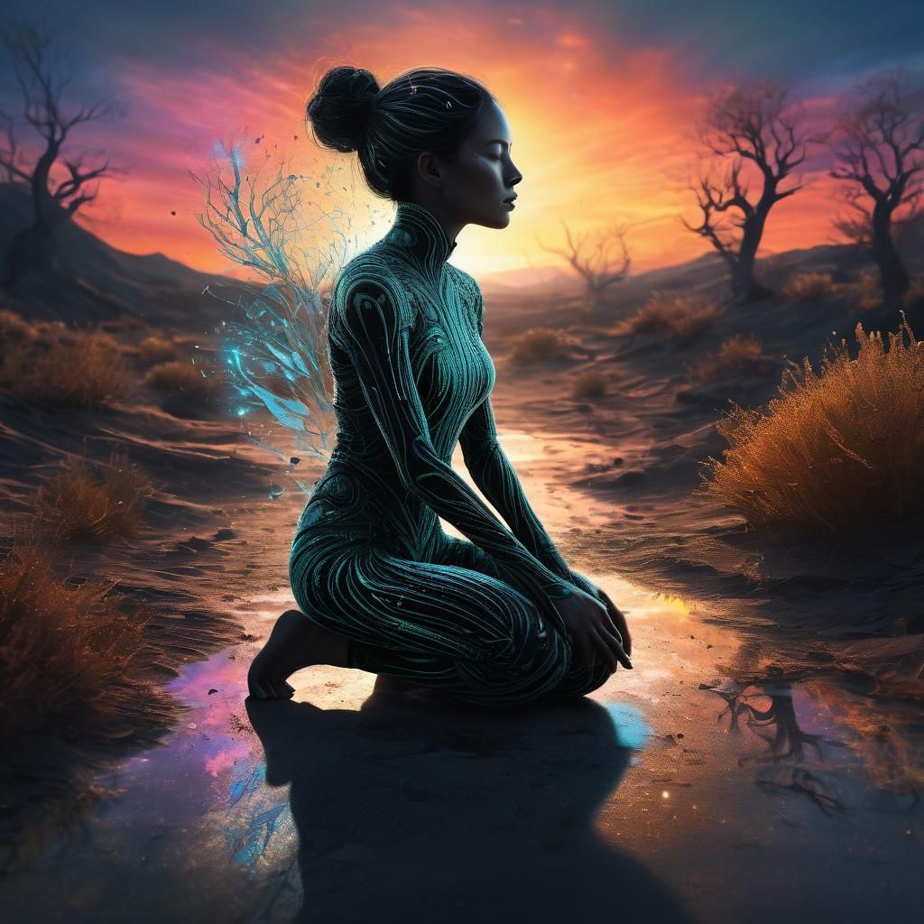 Surrealist Woman with Rhytidocaulon Macrolobum: Digital Art