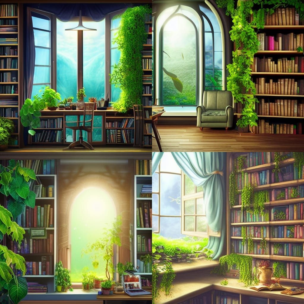 Cozy Room with Bookshelves and Sunshine