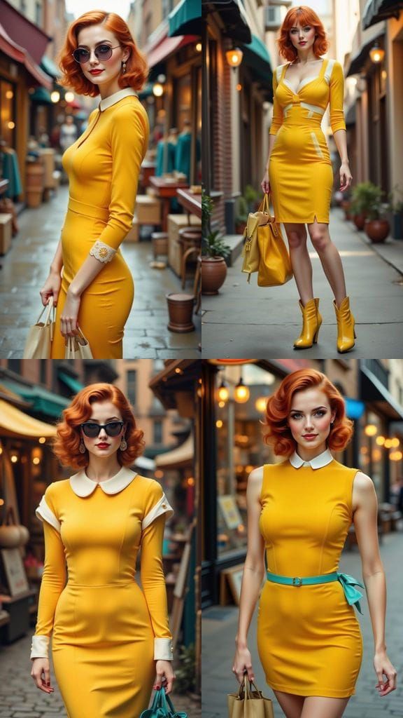 Glamorous Pin-up Woman in Vintage Yellow Dress