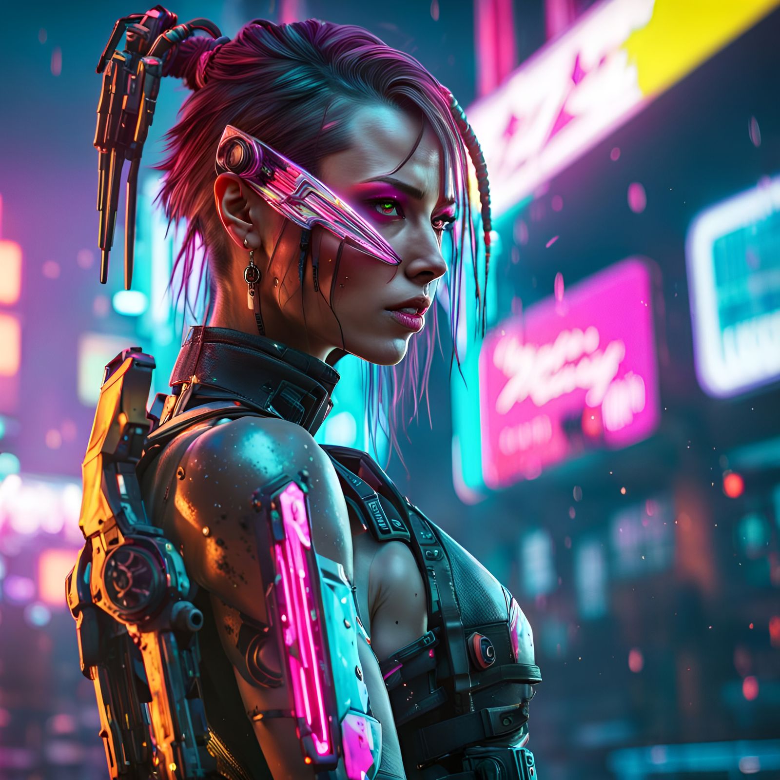 Cyberpunk Woman with Cyberwear and Neon Lights