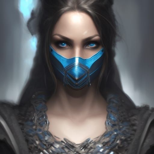 Woman with Blue Mask: Dark Fantasy Portrait