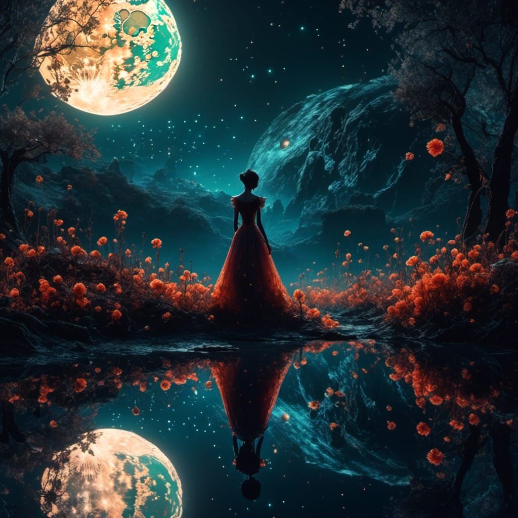 Bioluminescent Moonlit Silhouette: Fantasy Art