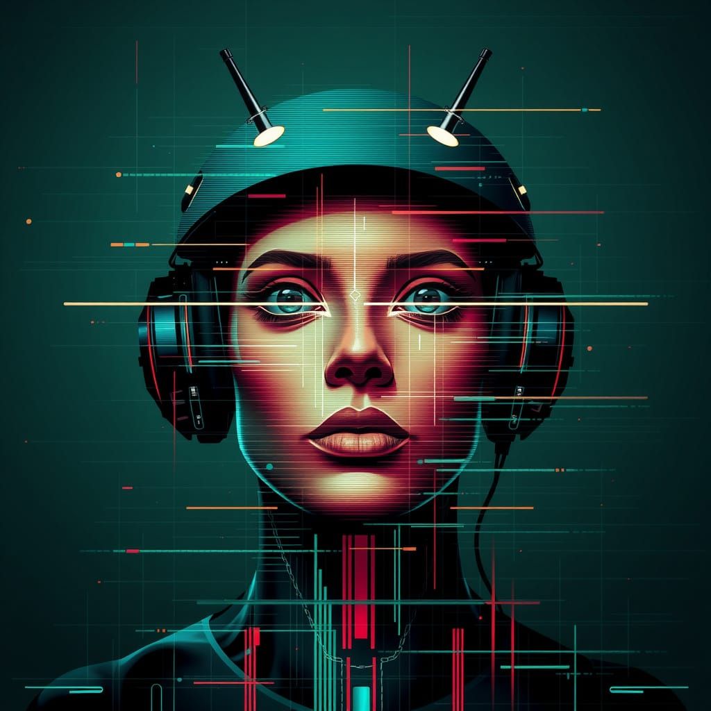 Glitched Android Portrait in Digital Art Style