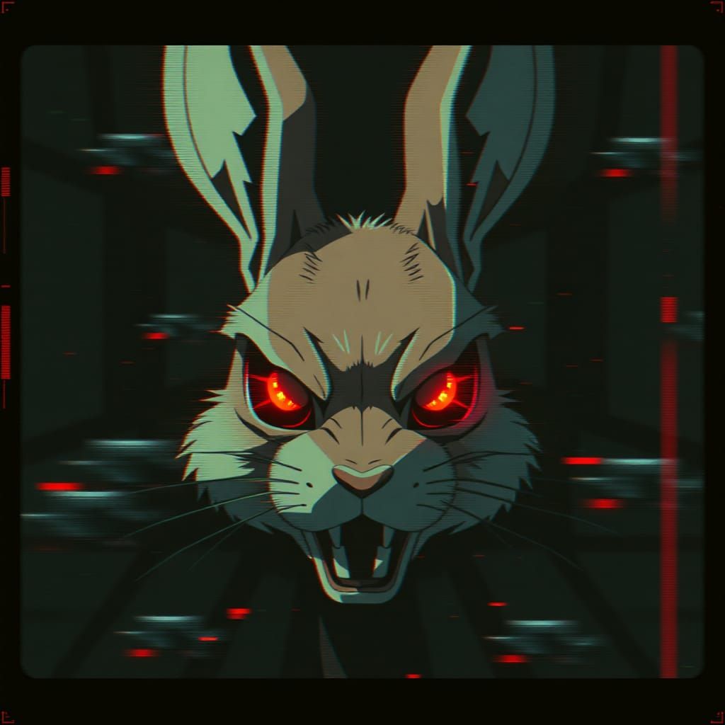 Sinister Rabbit in Distorted VHS Anime Scene
