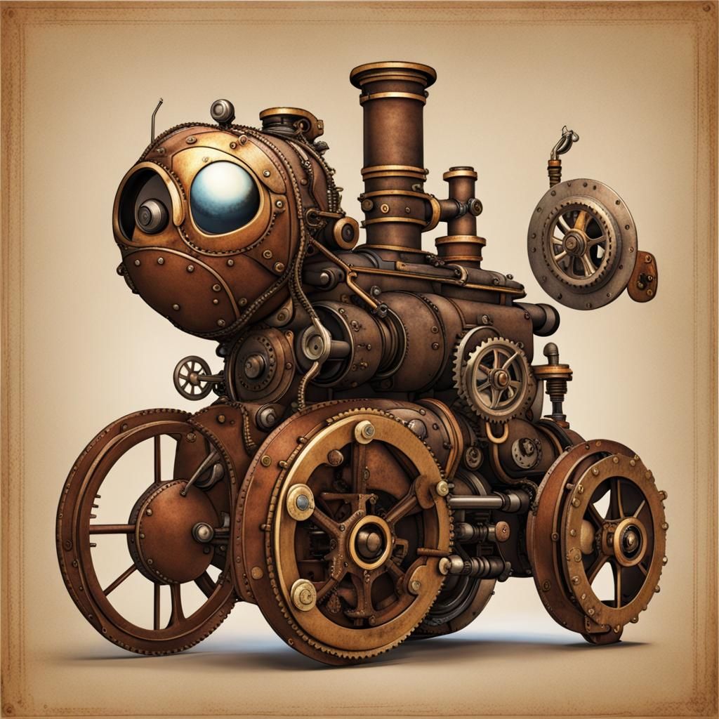 Steampunk Engine in Detailed Illustration