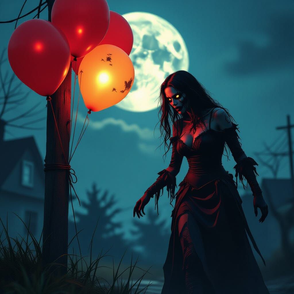 Zombie Scarlet Witch Stalks Halloween Balloons