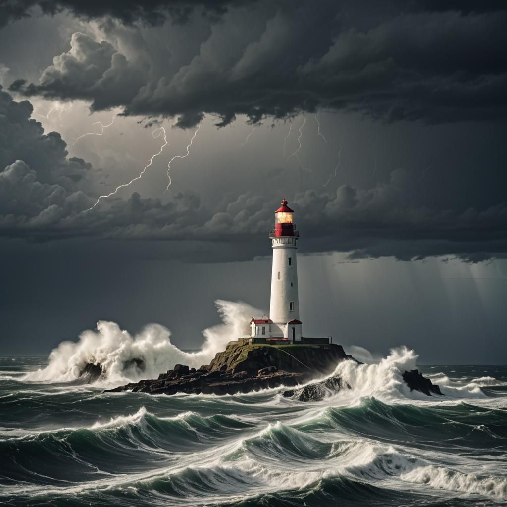 Lighthouse Against Stormy Sea: A Beacon of Hope