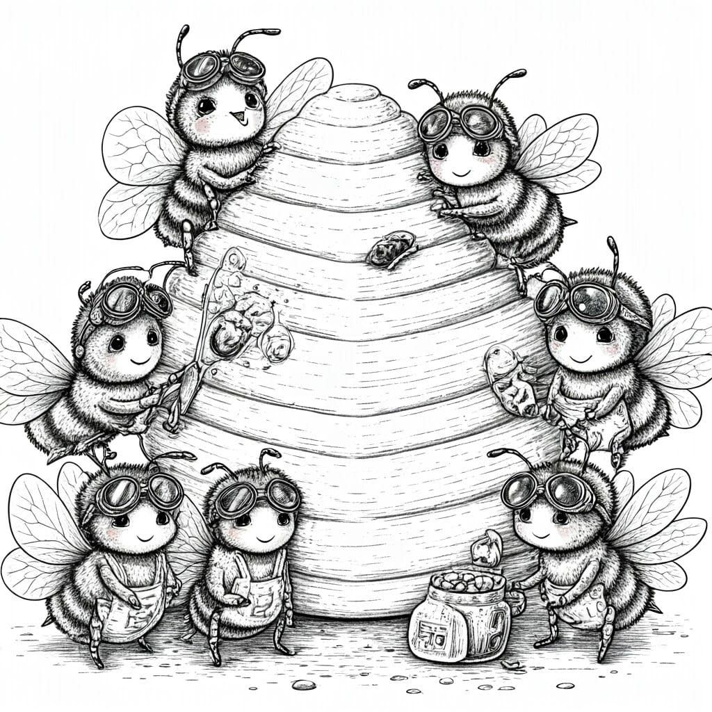 Chibi Bee Hive in Whimsical Anime Style