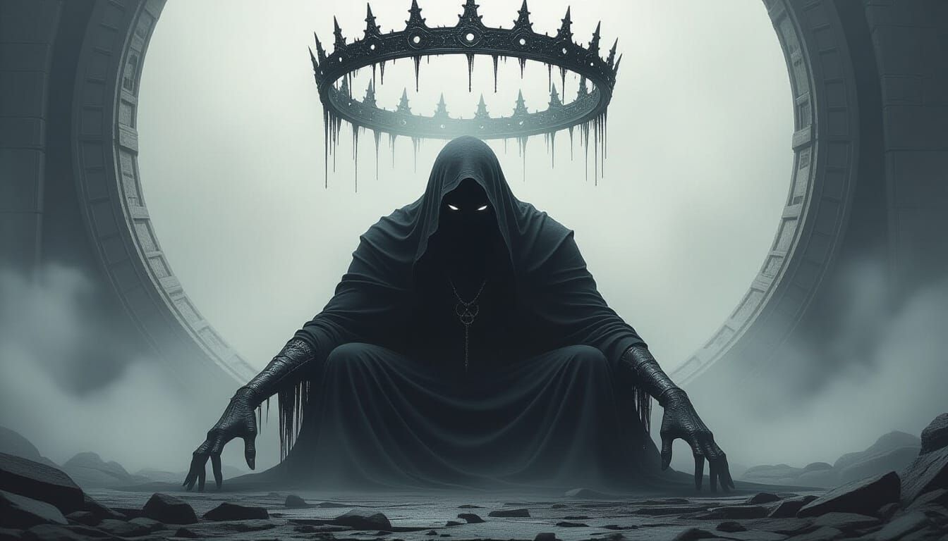 Dark Demon King in Surreal Landscape