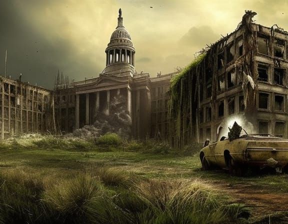 Apocalyptic White House Ruins in Mad Max Style